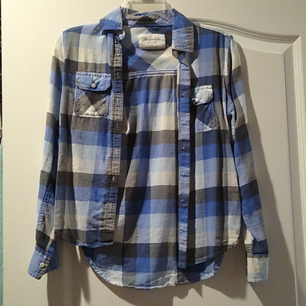 Blue and White Plaid Button-Up